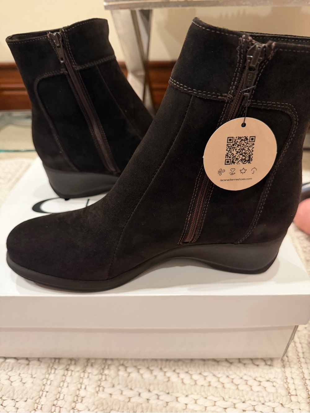 La Canadienne  Dark Brown Suede Wedge Ankle Boot size 8.5